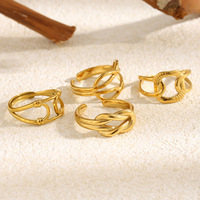 Bague creuse à double nœud en acier inoxydable 316L plaqué or 18 carats, étanche, inaltérable, double couche, bijoux minimalistes pour femmes