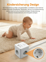 Enchufe de Extensión E-SUN Advanced Power Cube con 1 Puerto USB, 2 Puertos USB-C, 3 Tomas de Corriente Alterna, Enchufe Europeo, Uso Comercial, 16A, CE, 100-250V
