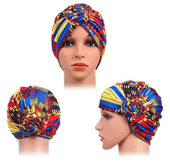 Fanni Topi Beanie Ikat Kepala untuk Wanita, Turban Afrika Durag Simpul Bonnet Pra-ikat Kepala Etnik Durag