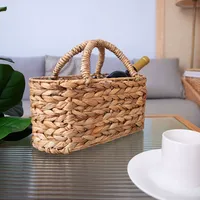 Panier de rangement en jacinthe d'eau tressé à la main avec poignée souple, panier à linge ovale long pour l'organisation de la maison