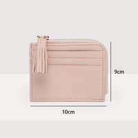 Dompet Kartu Kredit PU Warna Pastel, Ukuran Kecil, Resleting, Bahan Polyester Lembut, Motif Kulit Sapi, Panjang Pendek, Fitur Anti Maling