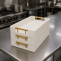 Plateau de service rectangulaire moderne en acrylique de qualité commerciale, robuste, avec poignée dorée et finition polie, pour la présentation alimentaire
