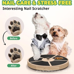 Wooden dog <b>scratching</b> <b>post</b> with treat box, round claw and nail scraper. - Product Image 4