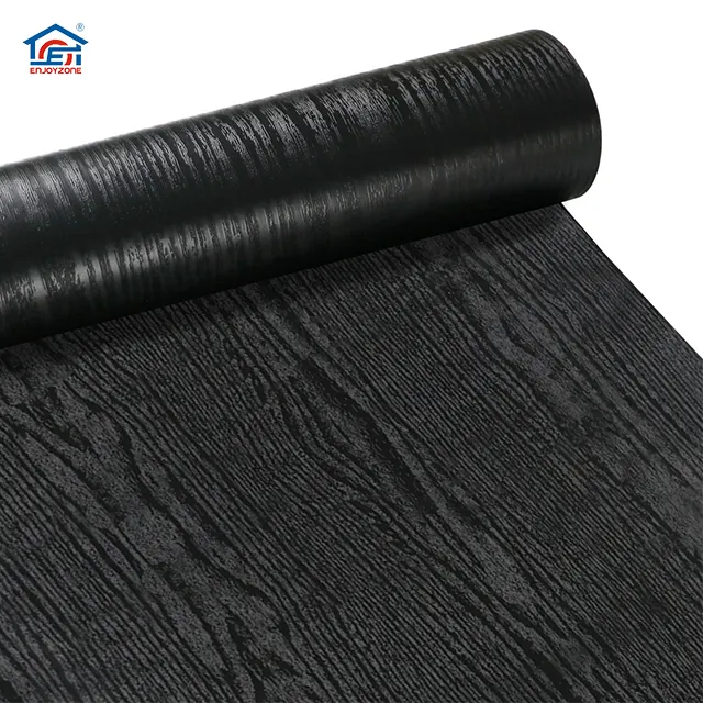 Black Wood Peel and Stick Paper Decorative Self-Adhesive Wallpapers Wall Paper for Furniture Surfaces