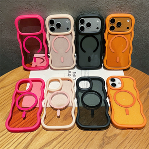 Funda Magnética Transparente con Marco Ondulado y Purpurina para iPhone 17 16 15 14 Pro Max, Carcasa Trasera con Ondas Degradadas y Protección - Product Image 1