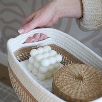 Lot de 3 paniers de rangement en jute et coton tressés à la main, bacs organisateurs tissés avec poignées intégrées pour salle de bain, placard et étagère