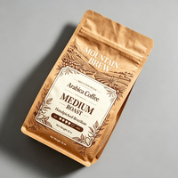 Sachet d'emballage de café imprimé sur mesure, scellé sur huit côtés, en aluminium de qualité alimentaire, avec fermeture éclair refermable, vente en gros OEM