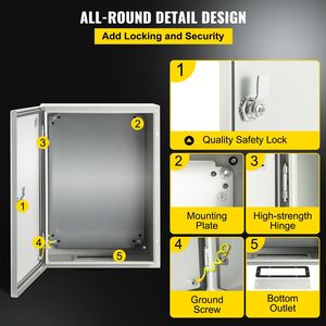Carbon Steel Hinged Junction <b>Box</b> 16 X 12 6 Inch IP66 <b>Waterproof</b> Outdoor <b>Electrical</b> Enclosure With Mounting Plate D0100HRS2SP Car - Product Image 6