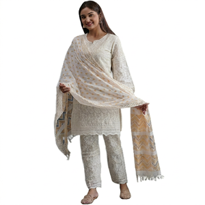 Twinfeet Women's Premium Rayon Traditional <b>Chikankari</b> Embroidery Straight Kurti with Pant & Dupatta for Party Occasions - Product Image 1