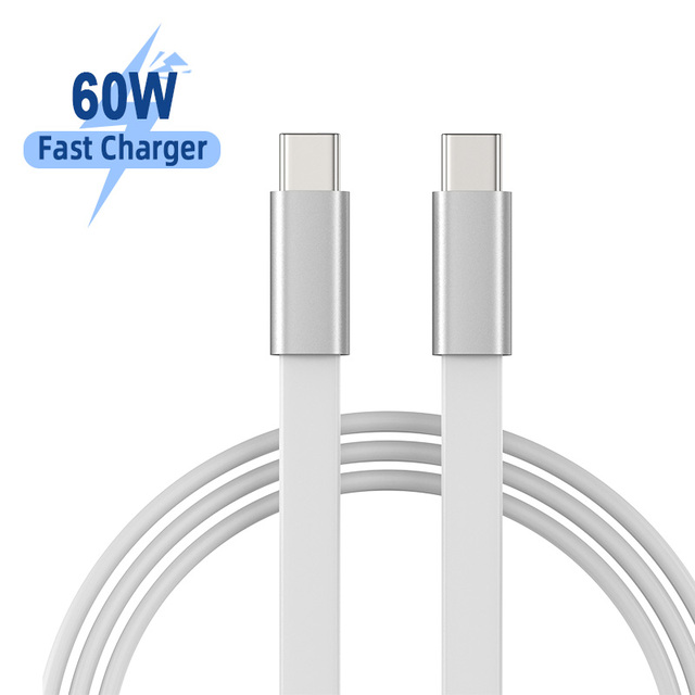 Candy Package Flat TPE USB Phone Cable 60w Macron USB C to C Fast Charging Sync Data Transfering Cable for Mobile Device