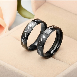 Free Sample Cheap Wholesale Electrocardiogram Heartbeat Ring Stainless Steel Medical <b>Heart</b> Rate <b>Black</b> Ring for Men - Product Image 4