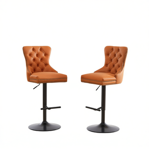 Tabourets de bar pivotants orange rétro en PU, hauteur réglable de 26 à 33 pouces, avec dossiers capitonnés, pour la maison ou le pub - Product Image 1