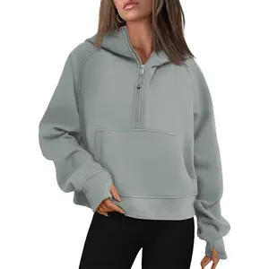 Sweats à capuche pour femmes Quarter Zip Pullover Sweats surdimensionnés Demi Zip Pull avec poches Vêtements d'automne