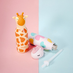 Bouteille d'eau pour enfants DILLER, girafe mignonne, en acier inoxydable 304, thermos isotherme sous vide avec paille, motif dessin animé - Product Image 5