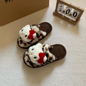 Милые домашние тапочки-кошки для девочек, зимние, теплые, с мягкой подошвой, флисом, пластиковой стелькой и подошвой из ПВХ - Product Image 3