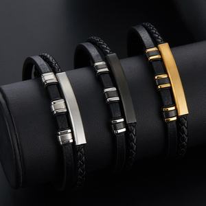 Cool Rock Korean Designer Durable Hypoallergenic 18k Gold Plated Two Layers Leather Fashion <b>Bangle</b> Bracelet Jewelry for <b>Men</b> - Product Image 6