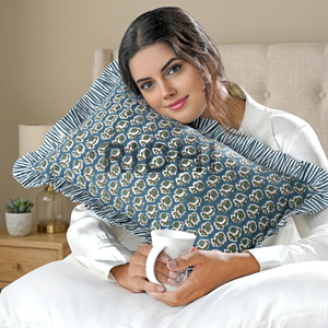 RIDHI 12x20 Floral Ruffle Lumbar Pillow Cover Set Hand Block Print Cotton Sham Removable Washable Machine Washable Decor - Product Image 2
