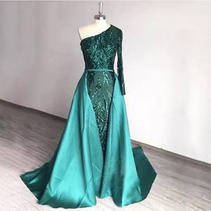 2022 Een Schouder Shiny Sequin Avondjurk Lange Banket Prom Satin Avondjurk Voor Partij Jassen Met Afneembare Trein - Product Image 5