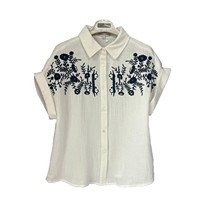 Chemisier décontracté en coton pur tissé brodé floral français pour femme, nouvelle collection été 2026, manches raglan lavables, vente en gros