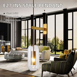 Modern Style E27 Pendant Lamp Warm Yellow Chandelier Fixture with White Color Glass Ins Style <b>Ceiling</b> <b>Light</b> for Home <b>Office</b> - Product Image 2
