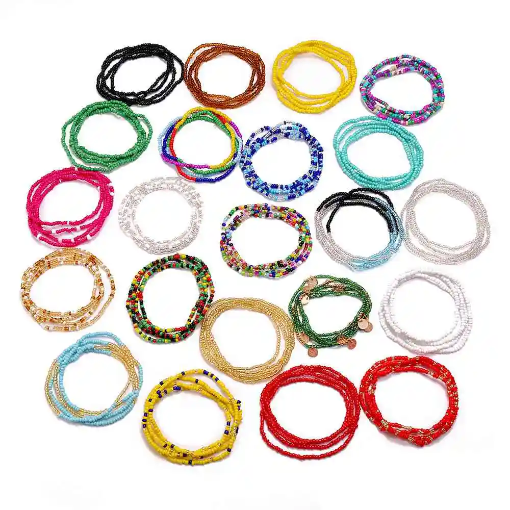 Wholesale Custom African Ghana Bohemian Multi Layer Chain Set Colored Seed Bead Waist Beads