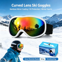 Masque de ski/snowboard à monture noire, verre courbé large effet miroir arc-en-ciel, en TPU, taille unique, anti-buée, protection UV, OEM ODM
