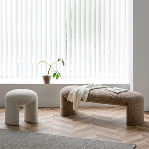 Mobilier moderne de salon tabouret confortable pour vestiaire et chaussure meubles de maison tabouret bas en fourrure de laine d'agneau pouf pour chambre à coucher - Product Image 1