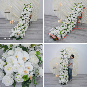 Modern Custom New Wedding Decor White Silk Artificial Rose Flowers <b>Table</b> <b>Runner</b> <b>Table</b> Centerpiece and Aisle Floral <b>Runner</b> - Product Image 3