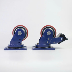 ล้อเลื่อนอุตสาหกรรมแบบหมุนได้ รับน้ำหนัก 300-1500 กก. พร้อมเบรก  โครงเหล็กเคลือบสังกะสี  แกน PU สีแดง  ดูดซับแรงกระแทก  ใช้งานได้อย่างคล่องตัว - Product Image 1