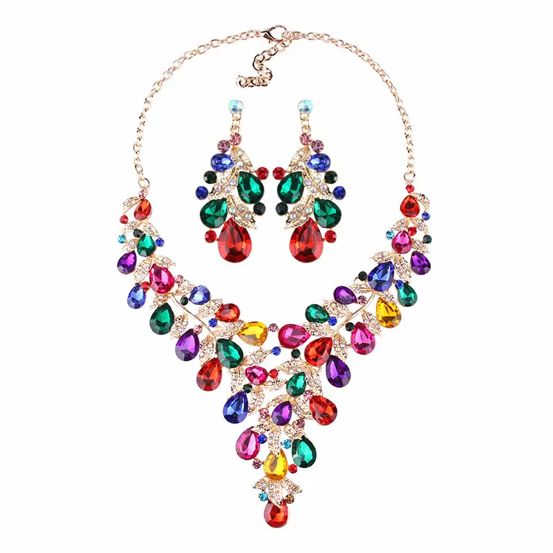 Customize Rhinestone Luxury Zircon Jewelry Crystal Necklace Sets Wedding Bridal Jewelry Sets
