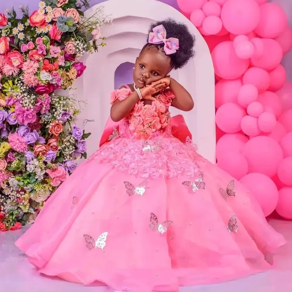 open lace back dress Jewel Neck Tulle Sleeveless Short Princess Beaded Kids Party Dresses –  Ballbella main image 0