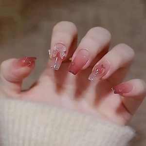 24 PCS Vente à Chaud en Gros Ongles de Cercueil Néon <span class=keywords><strong>French</strong></span> Pink Gradient Nails Art 3D Art Bow Faux Ongles avec Designs pour la Beauté - Product Image 1