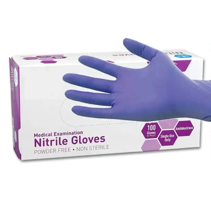 Guantes de nitrilo púrpura de nitrilo sintético de precio barato de alta calidad Guantes desechables rosas de Malasia 100 piezas sin polvo