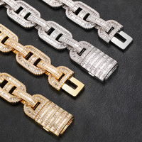 Ensemble de montres Breclete 12mm Collier chaîne cubaine plaqué or glacé moyen Moissanite diamant 18mm laiton Miami chaîne à maillons cubains Zircon