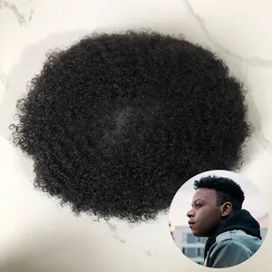 InvisHair-Peluca de pelo rizado Afro para hombre, 8x10, 4mm, peluquín de piel de polivinilo, reemplazo de cabello humano