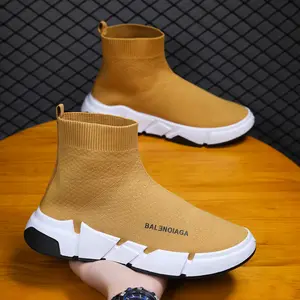 2024 men's high top breathable casual shoes elastic fabric high top fashion shoes men sneaker