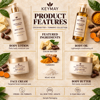Ensemble de soins de la peau en 4 pièces à base de beurre de cacao et de curcuma, lotion pour le corps, huile pour le corps, crème pour le visage, soin du corps, raffermissant, hydratant, OEM ODM
