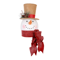 Décoration de Noël rustique en toile de jute avec visage de bonhomme de neige et écharpe rouge scintillante pour guirlande de porte de ferme et vitrine de magasin (vente en gros)