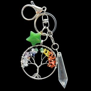 Crystal Tree Of Life <b>Keychain</b> Round Heart Wrapped Wisdom Tree Pendant Colorful Pebble Resin Portable Gift For Teachers Day - Product Image 4