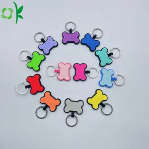 Okokio — Logo gravé en Silicone pour chien et chat, étiquette en forme d'os, avec anneaux porte-clés, personnalisé, Double face