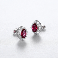 Anting-anting kancing bunga oval CZCITY 925 Sterling Silver berbahan Ruby Merah Formica, imut, kecil, untuk wanita Jepang, cocok untuk pemakaian sehari-hari.