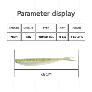 Leurre de pêche souple en silicone 78 mm 1,8 g, type Jerk Shad à queue fourchue, Swimbait de finesse pour <span class=keywords><strong>drop</strong></span> <span class=keywords><strong>shot</strong></span>, avec paillettes réfléchissantes pour achigan et <span class=keywords><strong>truite</strong></span> - Product Image 2