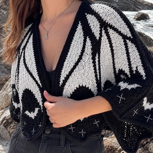 Capa de <span class=keywords><strong>punto</strong></span> larga con diseño de murciélago y estampado de leopardo, negra y roja, para <span class=keywords><strong>mujer</strong></span>, estilo único, para Halloween - Product Image 1