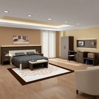 Maßgefertigtes Europäisches Modernes 5-Sterne Apartment-Hotel Schlafzimmer-Set Teak California King Bettgestelle Melamin-Kleiderschränke