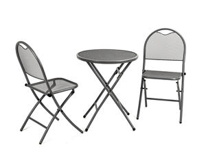 3 टुकड़ा पेटियो बिस्ट्रो सेट तह बाहरी धातु के पैटियो फर्नीचर गोल टेबल और पोर्च यार्ड बालकनी के लिए कुर्सियां - Product Image 5