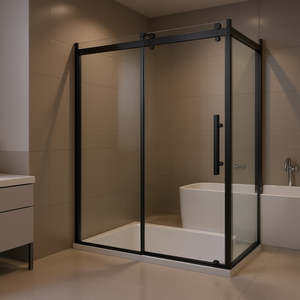 Puerta de Ducha sin Marco de 58-59 x 75 Pulgadas, Vidrio Templado Transparente, Corredera, Negro Mate - Product Image 2