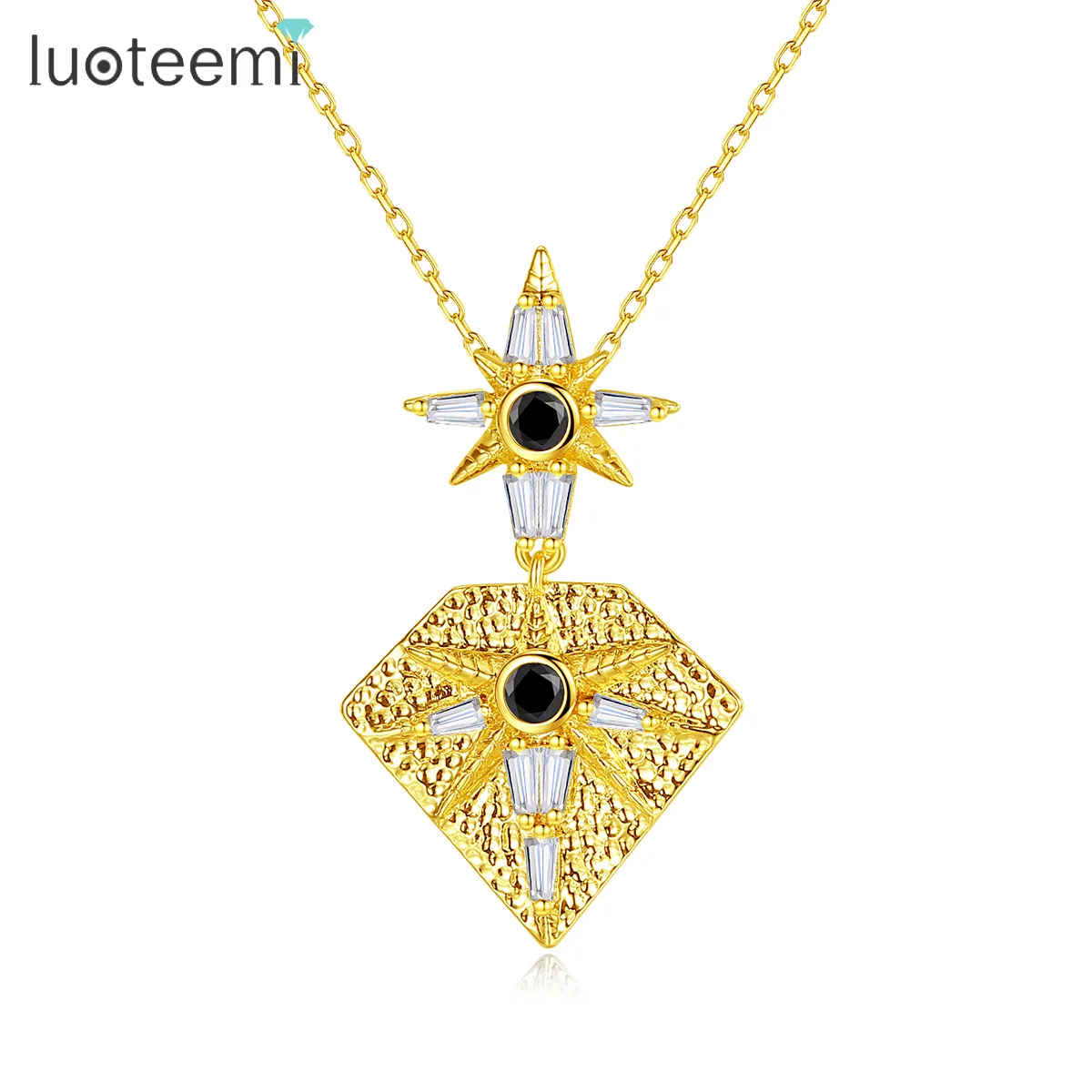 Женское Ожерелье LUOTEEMI, ювелирные изделия, роскошный винтажный кулон в форме пятиугольника со стразами