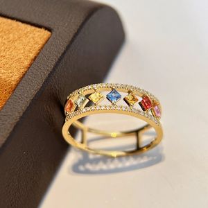 Bague en or pur 18 carats Xinfly Luxury avec diamants et saphirs multicolores, pierre naturelle - Product Image 2