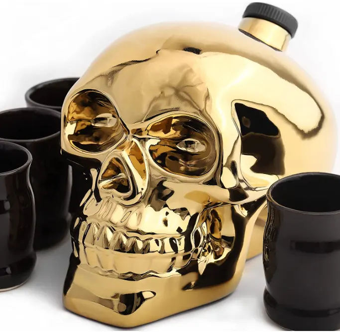 Electroplating Empty Skull Shape Personalized Unique Shape Bottle Glass 750ml Vodka Whiskey Rum Tequila Gin