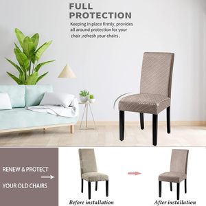 Housses de chaise de salle à manger modernes en polyester jacquard kaki, lot de 4, résistantes à l'eau, extensibles, faciles à retirer et lavables - Product Image 5